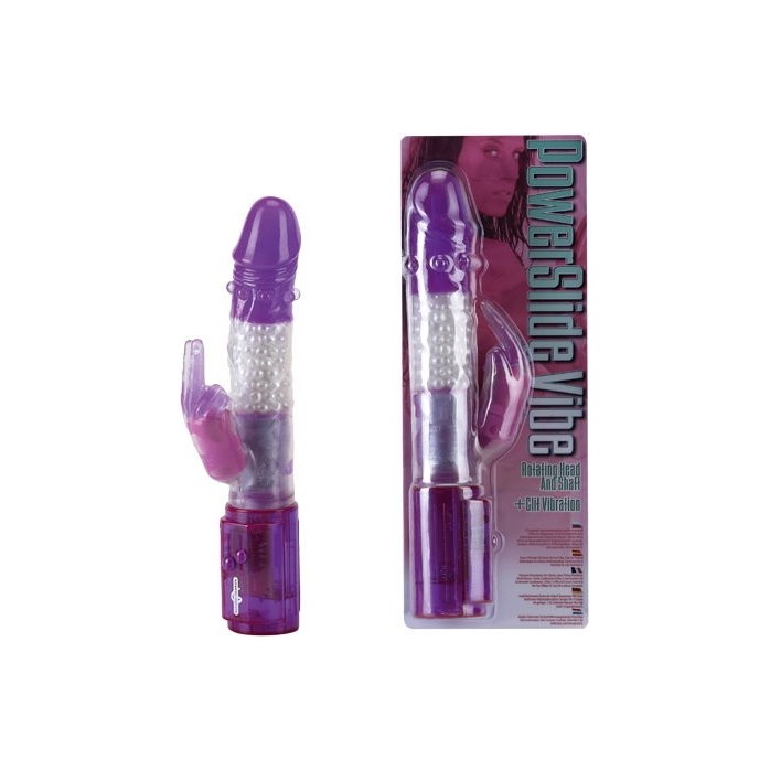 Фиолетовый вибратор с шариками и клиторальным стимулятором