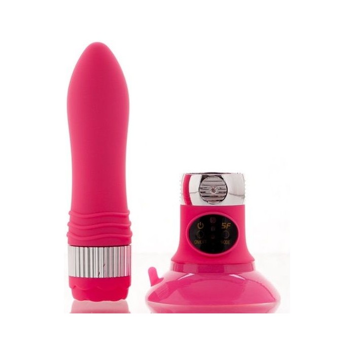 Розовый водонепроницаемый вибратор на присоске со сменной панелью управления - 19 см - Sexus Funny Five
