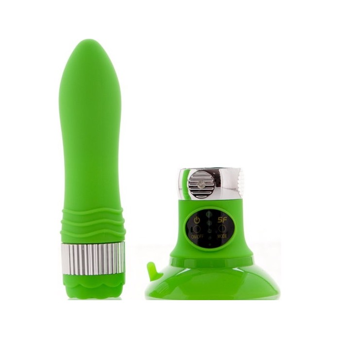 Зеленый водонепроницаемый вибратор на присоске со сменной панелью управления 19 см - Sexus Funny Five