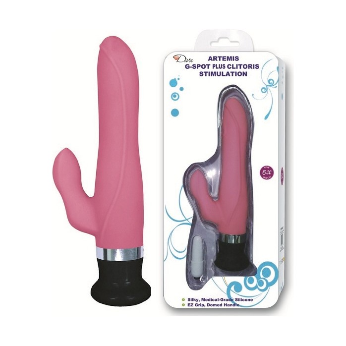 Розовый вибратор с клиторальным стимулятором и 6 режимами вибрации