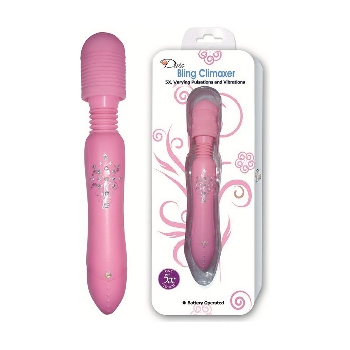 Розовый мощный вибратор со стразами для стимуляции эрогенных зон
