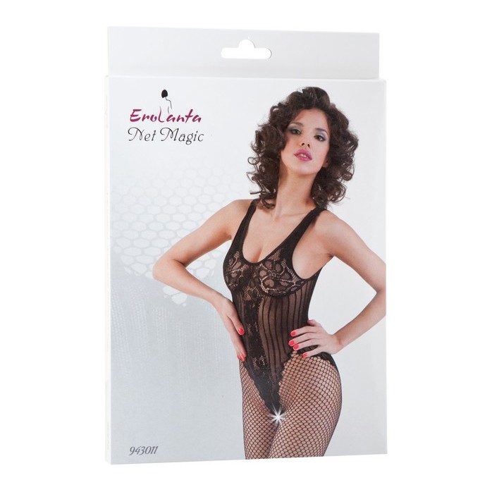 Черный боди-комбинезон с вырезом внизу - Net Magic. Фотография 3.