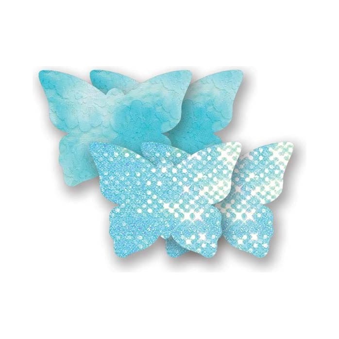 Комплект из 1 пары голубых пэстис-бабочек с блестками и 1 пары голубых пэстис-бабочек с кружевной поверхностью