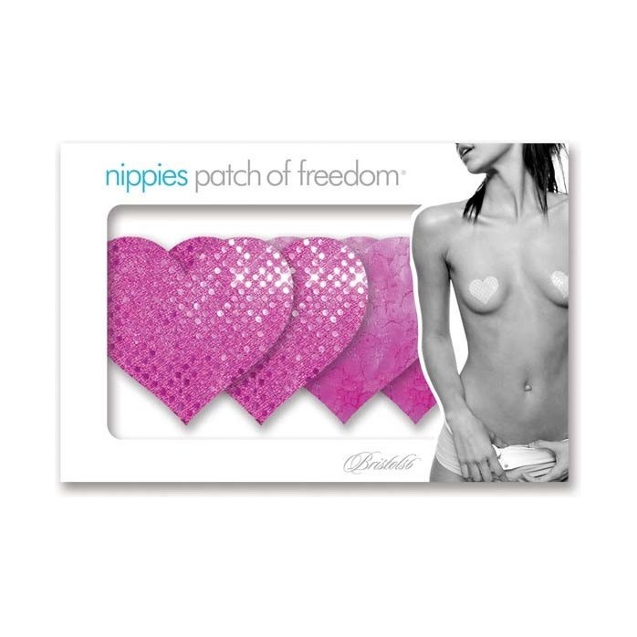 Комплект из 1 пары розовых пэстис-сердечек с блестками и 1 пары розовых пэстис-сердечек с кружевной поверхностью. Фотография 2.