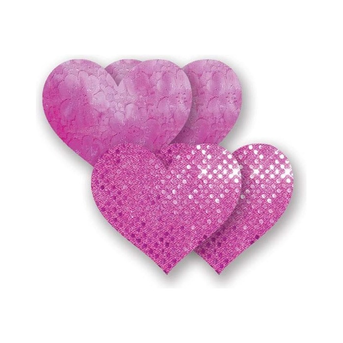 Комплект из 1 пары розовых пэстис-сердечек с блестками и 1 пары розовых пэстис-сердечек с кружевной поверхностью