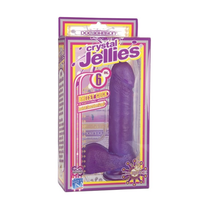 Фиолетовый гелевый фаллос CRYSTAL JELLIES - 18 см - Crystal Jellies