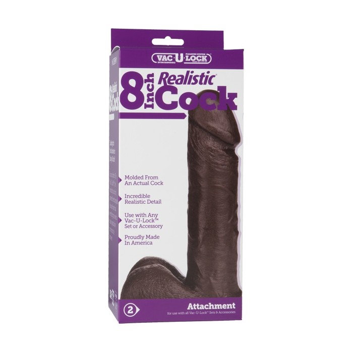 Темнокожая насадка-фаллоимитатор с мошонкой Realistic Cock - Vac-U-Lock. Фотография 2.