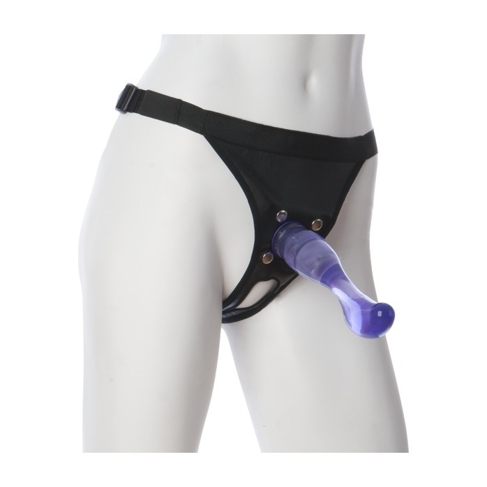 Фиолетовый страпон на трусиках-унисекс - 18,5 см - Vac-U-Lock