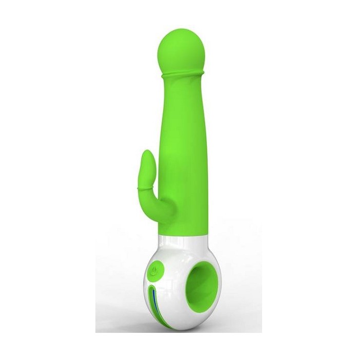 Зелено-белый вибратор O-zone с отростком для массажа клитора
