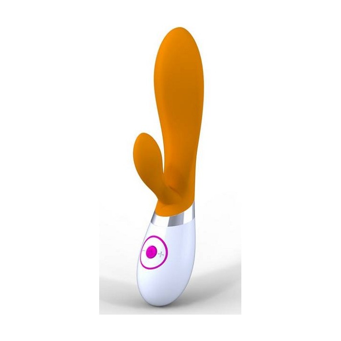 Оранжевый вибратор Rabbit с клиторальным стимулятором