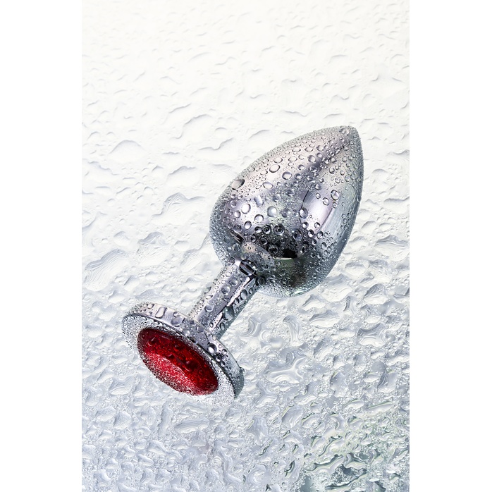 Большая серебристая анальная втулка с красным кристаллом - 8,5 см - Metal. Фотография 8.