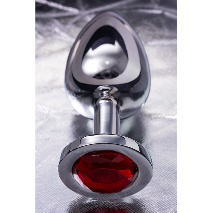 Большая серебристая анальная втулка с красным кристаллом - 8,5 см - Metal. Фотография 10.