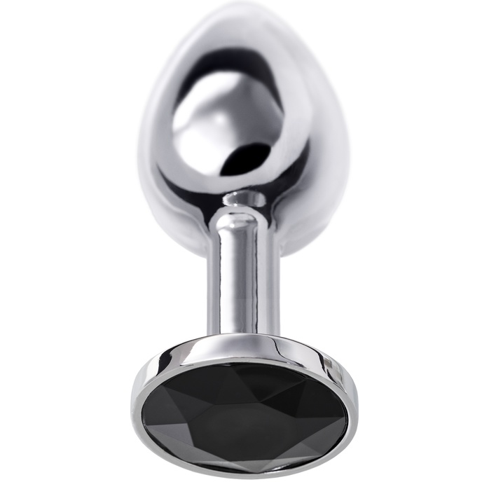 Маленькая серебристая анальная втулка с чёрным кристаллом - 6 см - Metal. Фотография 3.
