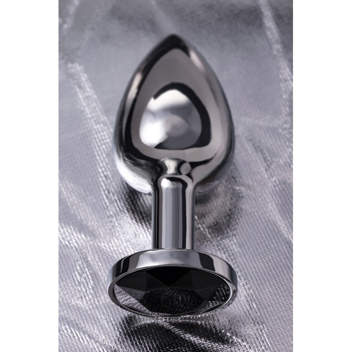 Маленькая серебристая анальная втулка с чёрным кристаллом - 6 см - Metal. Фотография 10.