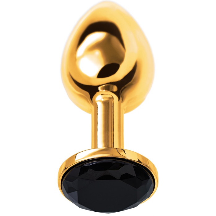 Маленькая золотистая анальная втулка с чёрным кристаллом - 7,2 см - Metal. Фотография 2.
