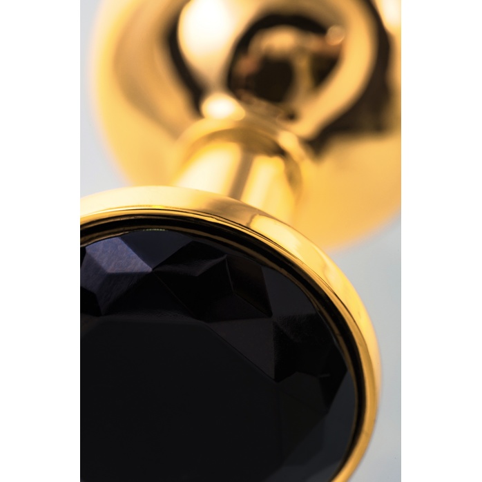 Маленькая золотистая анальная втулка с чёрным кристаллом - 7,2 см - Metal. Фотография 7.