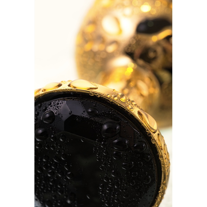 Маленькая золотистая анальная втулка с чёрным кристаллом - 7,2 см - Metal. Фотография 8.