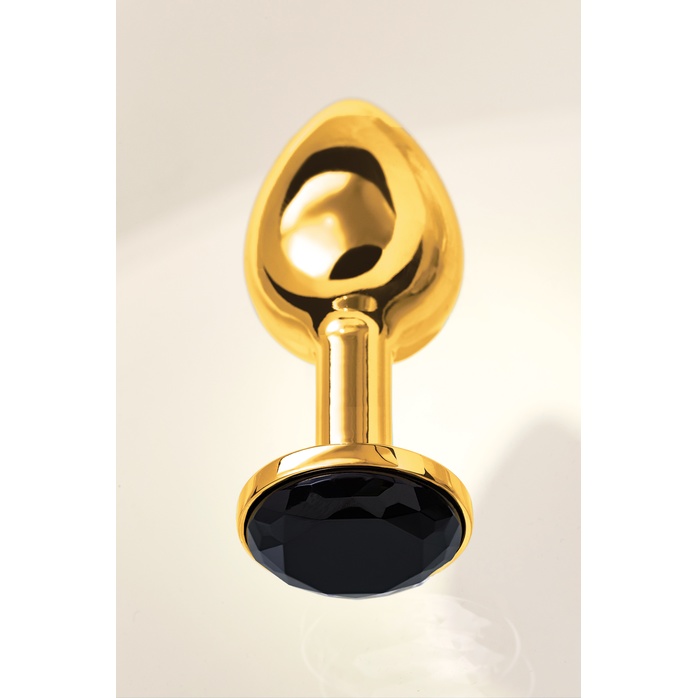 Маленькая золотистая анальная втулка с чёрным кристаллом - 7,2 см - Metal. Фотография 9.