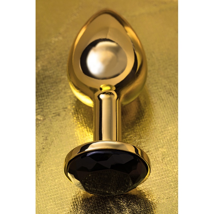 Маленькая золотистая анальная втулка с чёрным кристаллом - 7,2 см - Metal. Фотография 10.