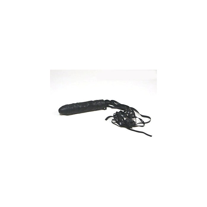 Черная плетка из латекса с рукояткой в форме фаллоса