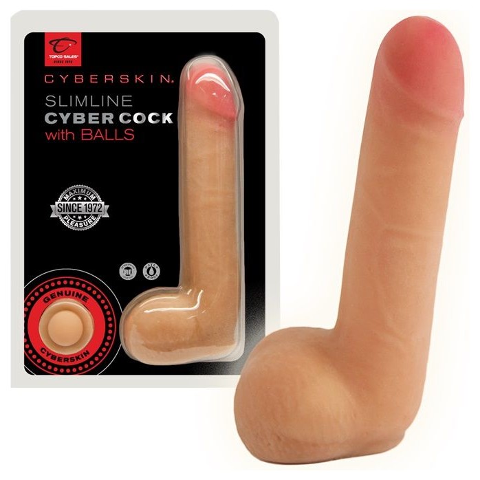 Реалистичный фаллоимитатор CyberSkin SlimLine CyberCock with Balls Light - 18 см - CyberSkin. Фотография 2.