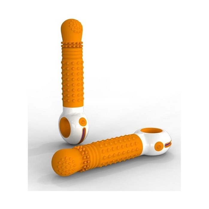 Оранжево-белый вибромассажер G-Spot со светодиодным дисплеем - 19 см