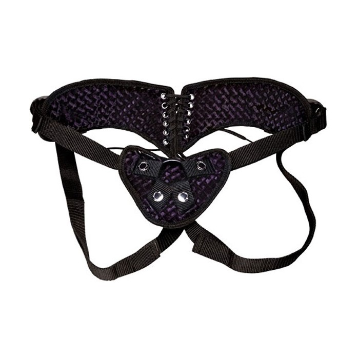Темно-фиолетовые трусики-джоки со шнуровкой для страпона