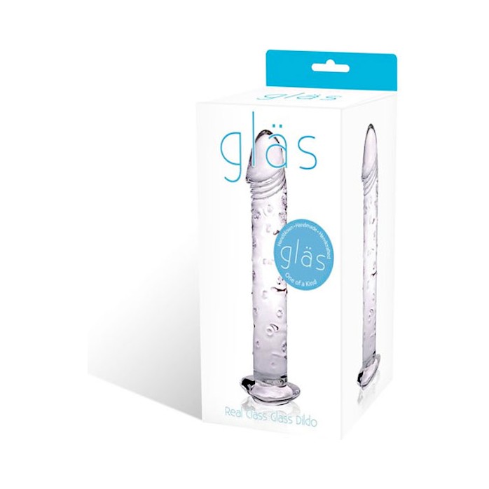 Стеклянный дилдо с основанием-сердцем и массажными пупырышками, 15 см. Фотография 2.