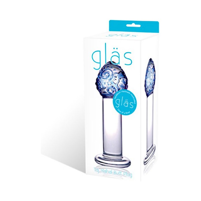 Анальная пробочка с голубой узорчатой головкой. Фотография 2.