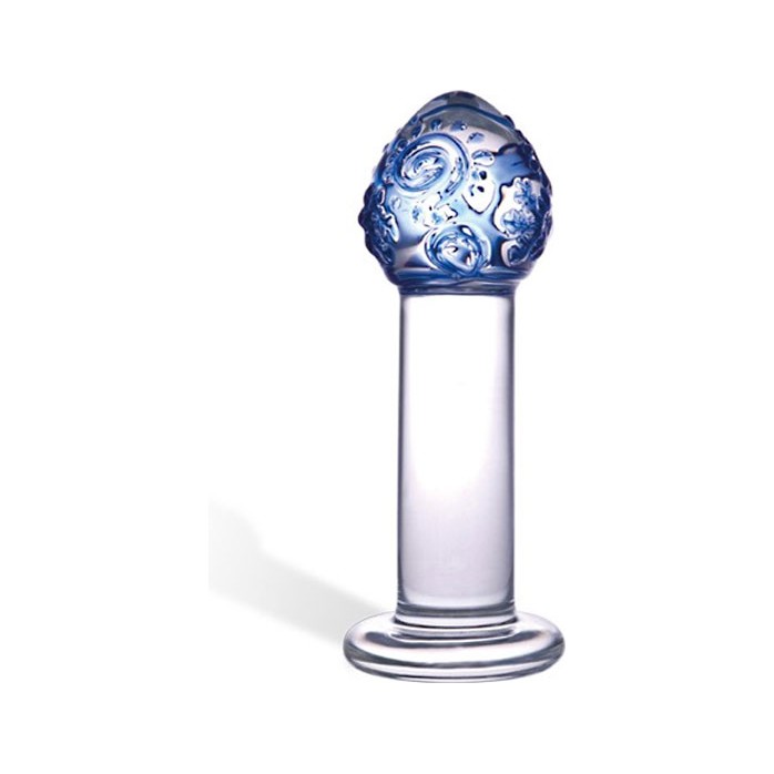 Анальная пробочка с голубой узорчатой головкой