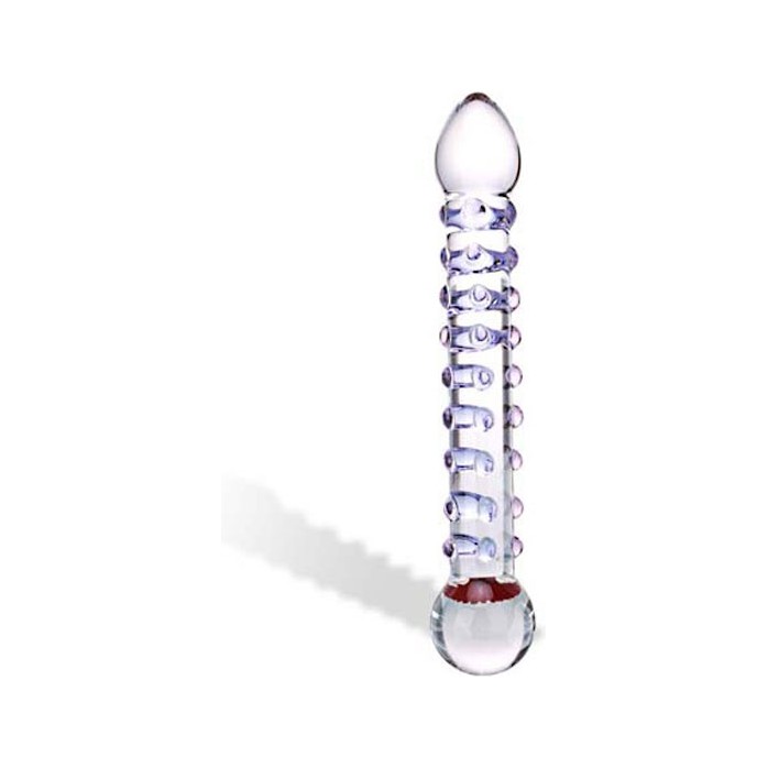 Стеклянный фаллос с пупырышками и тропическим цветком внутри