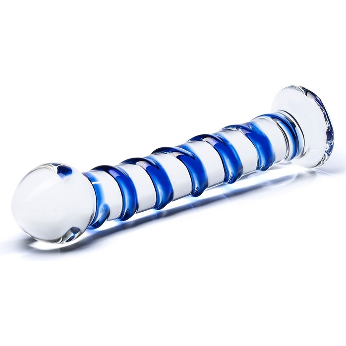 Стеклянный фаллоимитатор с голубой внешней спиралью - 18,5 см. Фотография 2.