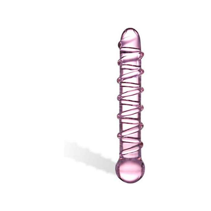 Прямой стеклянный фаллос с выпуклой спиралью
