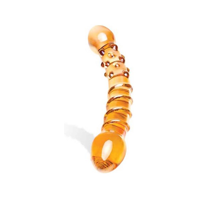 Изогнутый двухголовый фаллоимитатор медового цвета, 22,5