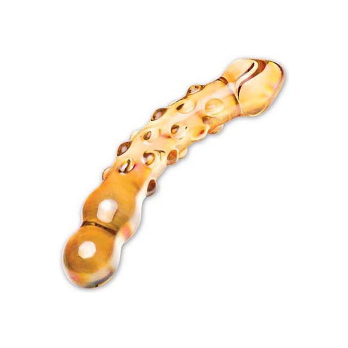 Двухголовый стеклянный фаллоимитатор с изгибом, 18 см