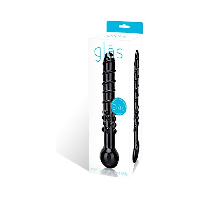 Черный стеклянный дилдо с выступающей спиралью - 19,5 см. Фотография 2.