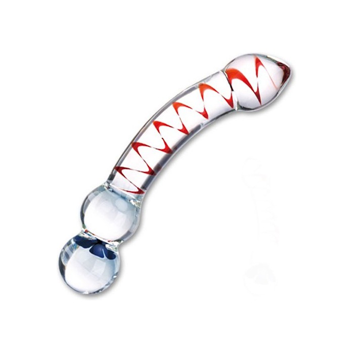 Двусторонний стеклянный фаллос с декоративной спиралью внутри