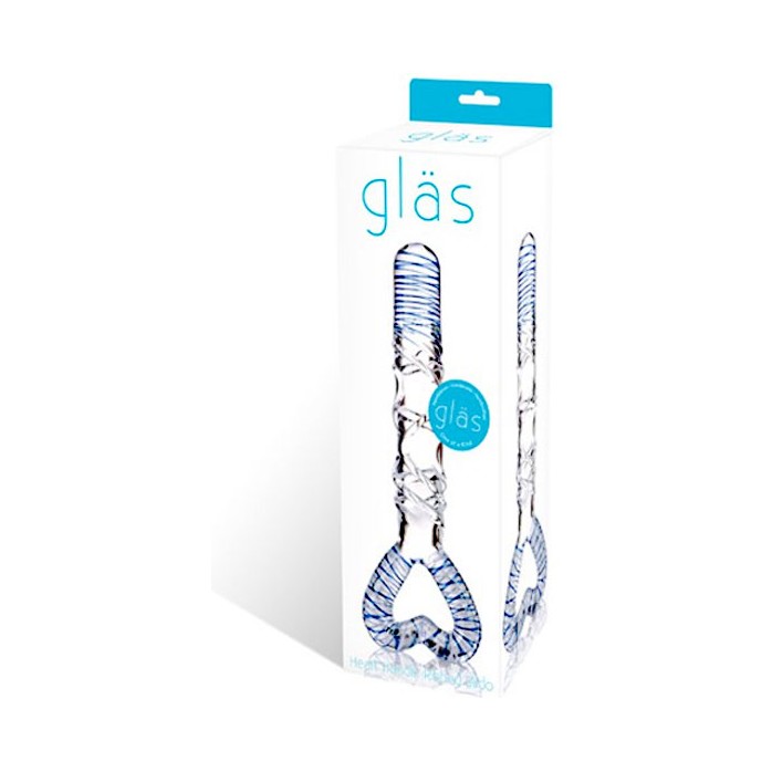 Стеклянный стимулятор с выпуклыми линиями на теле и рукоятью-сердцем - 13 см. Фотография 2.