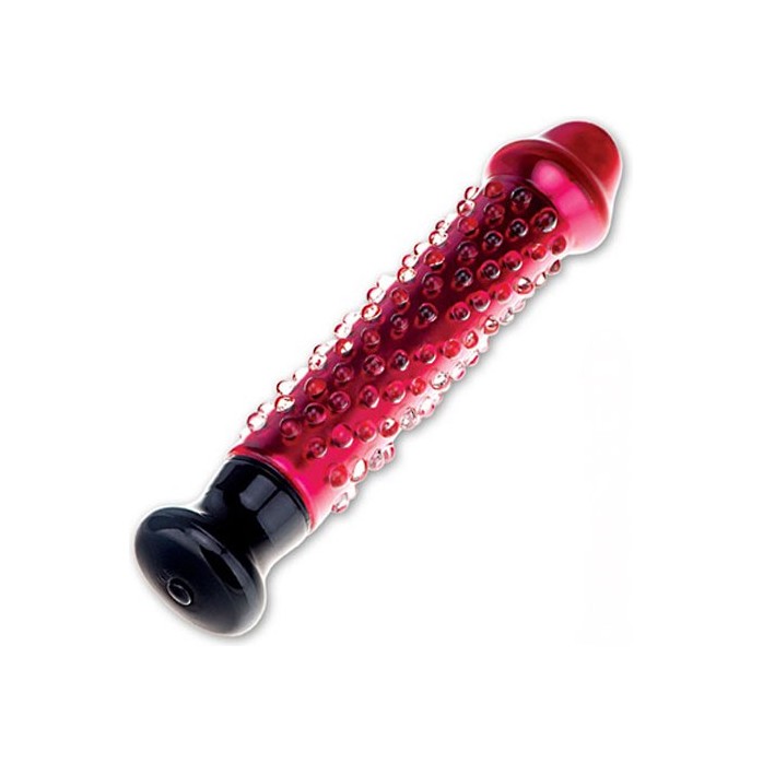 Красный стеклянный вибратор с массажными точками - 17,5 см