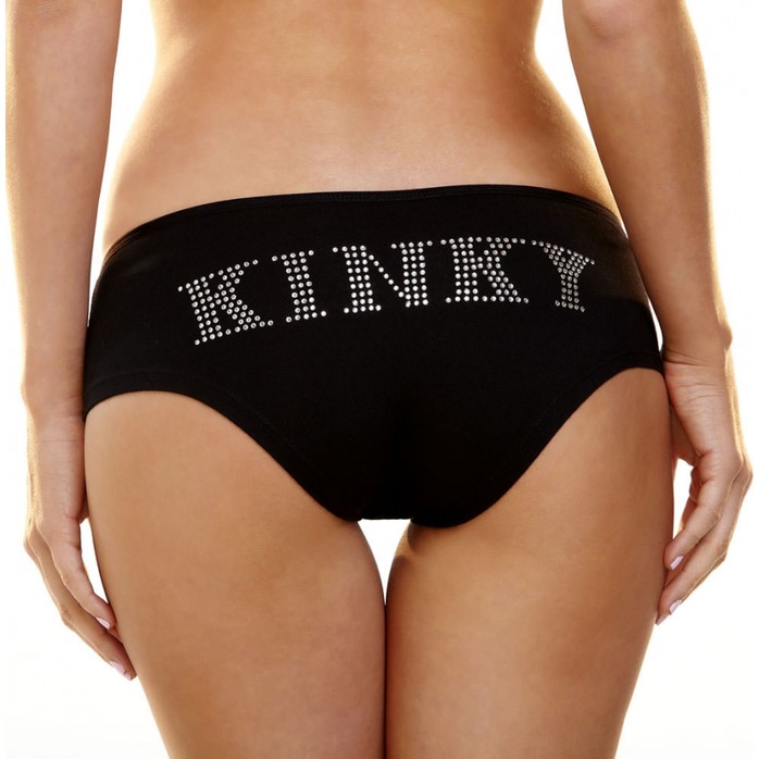 Трусики-слип с надписью стразами Kinky