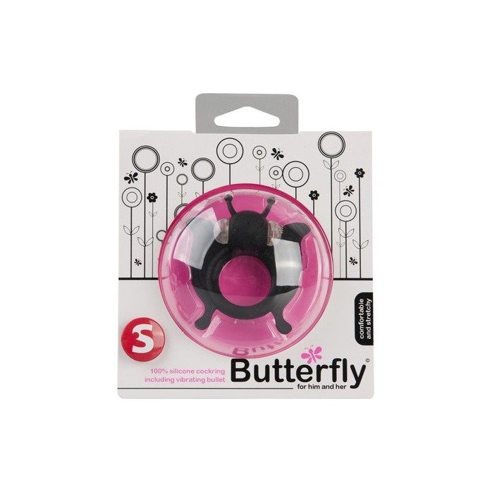 Чёрное эрекционное кольцо Butterfly с вибрацией - S-line. Фотография 2.