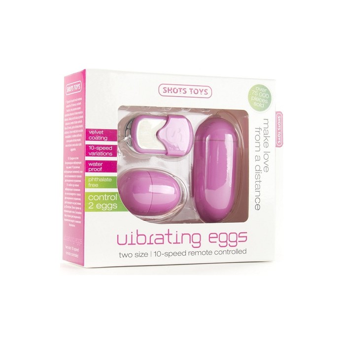 Розовые виброяйца Vibrating egg Two-pack с пультом ДУ - Shots Toys. Фотография 2.