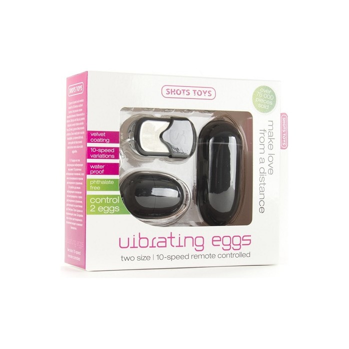Чёрные виброяйца Vibrating egg Two-pack с пультом ДУ - Shots Toys. Фотография 2.