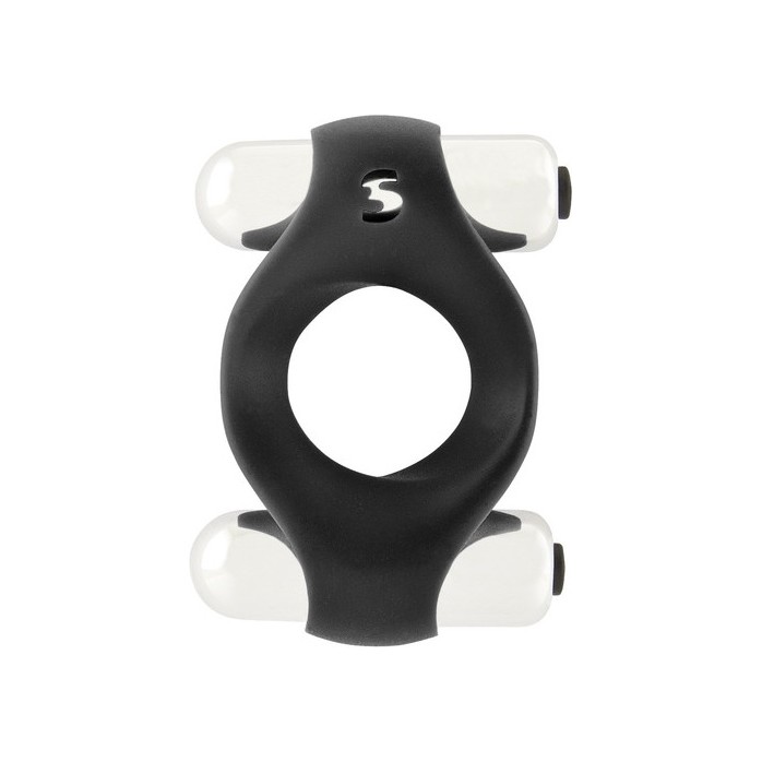 Чёрное эрекционное кольцо Double Vibrating Endless Cockring с вибрацией - Shots Toys