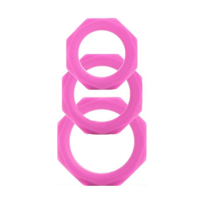 Набор розовых эрекционных колец Octagon Rings 3 sizes - Shots Toys