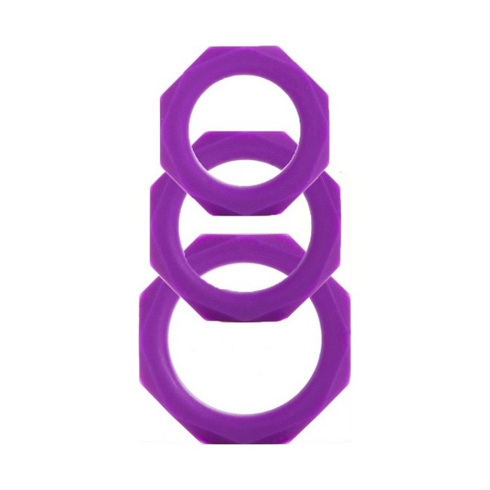 Набор из 3 фиолетовых эрекционных колец Octagon Rings 3 sizes - Shots Toys