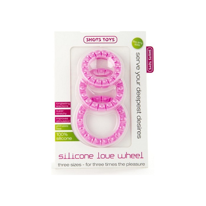 Набор из 3 розовых эрекционных колец Silicone Love Wheel 3 sizes - Shots Toys. Фотография 2.