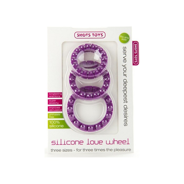 Набор фиолетовых эрекционных колец Silicone Love Wheel 3 sizes (3 шт.) - Shots Toys. Фотография 2.