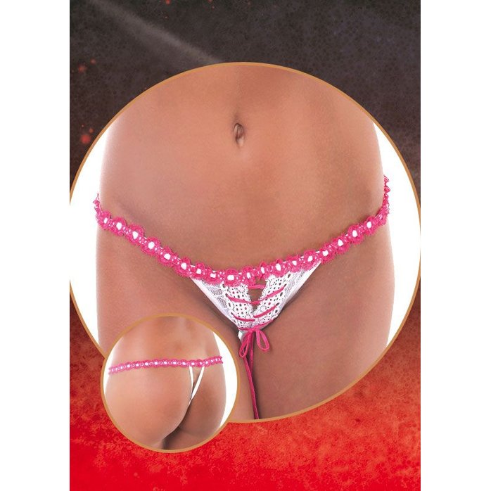 Трусики открытые с розовой окантовкой и шнуровкой спереди - Pants Thongs. Фотография 2.