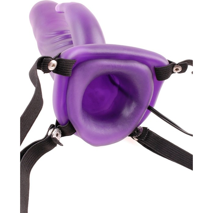 Фиолетовый полый страпон с вибрацией и клиторальным стимулятором Wonderful Wabbit Hollow Strap-on - 18 см - Fetish Fantasy Series. Фотография 2.
